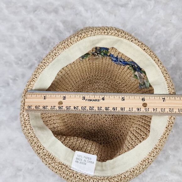 Embroidered Floral Straw Bucket Sun Hat - Picture 6 of 7